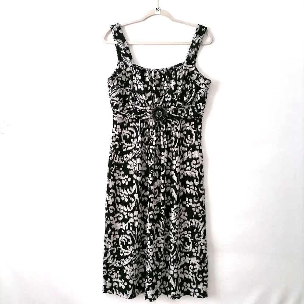 En Focus Studio Womens Black Square Neck Floral A-Line Midi Dress Size 12 - Picture 1 of 6